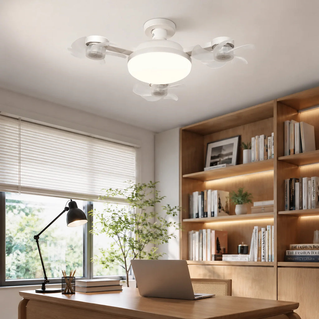 Drone Design E27 Socket Intelligent Ceiling Fan Light Remote Control Adjustment Wind Speed Timer 3 Color Modes Bedroom Decorat