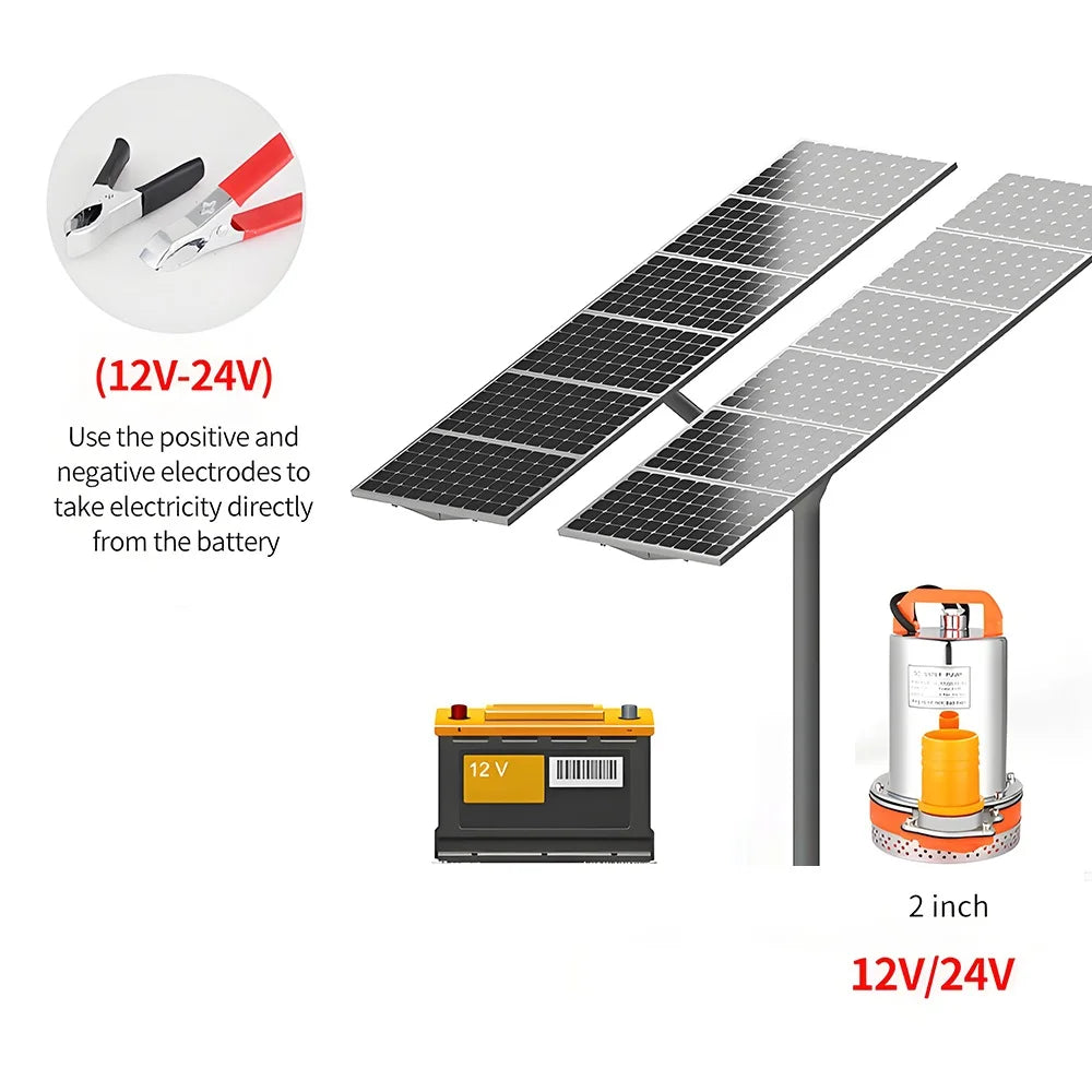 12V/24V DC Submersible Pumps 2 inch Solar Water Pump High Head High Flow Solar Water Pump Home Vegetable Gardening Water Pump
