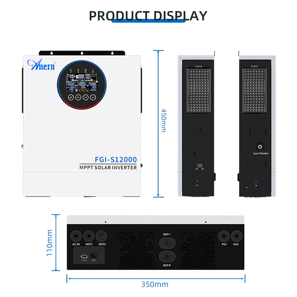 5KW 6.5KW 12KW Hybrid Solar Inverter 5000W 24V 12000W 48V 220V 160A MPPT Solar Controller 90-450V Off Grid Inverter