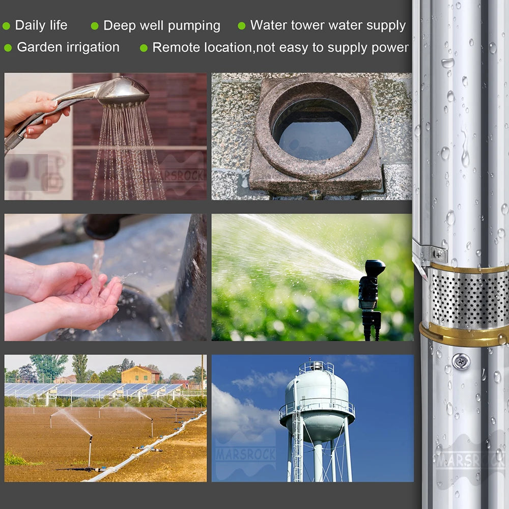 750W Solar DC48V Brushless Screw Water Pump With Built In Controller Max Water Flow 2000Liter/Hour Solar Deep Well Pump