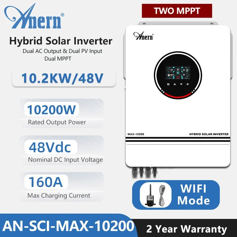 1.6KW 3KW 3.6KW 6.2KW 8.2KW 10.2KW Hybrid Solar Inverter MPPT 80A 120A 140A 160A Off-Grid On-Grid 12V 24V 48V 230VAC PV 500Vdc