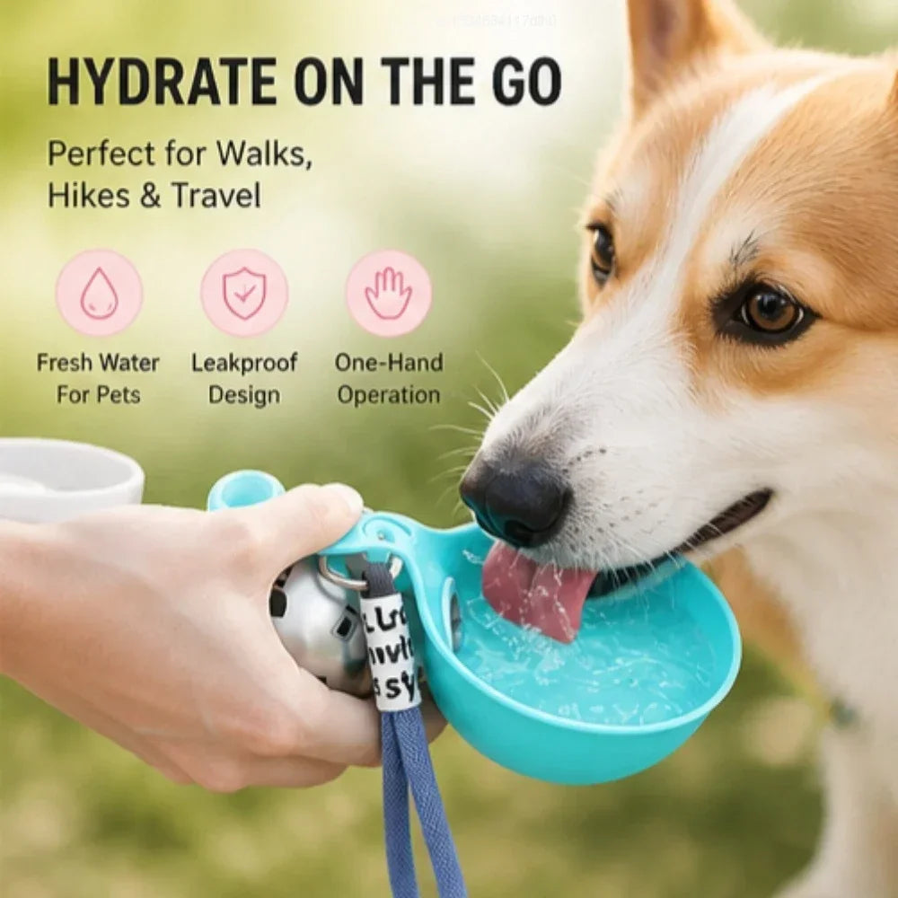 Portable Stainless Steel Pet Water Bottle with Foldable Silicone Bowl for Dogs and Cats Outdoor Walking Hiking Travel Use