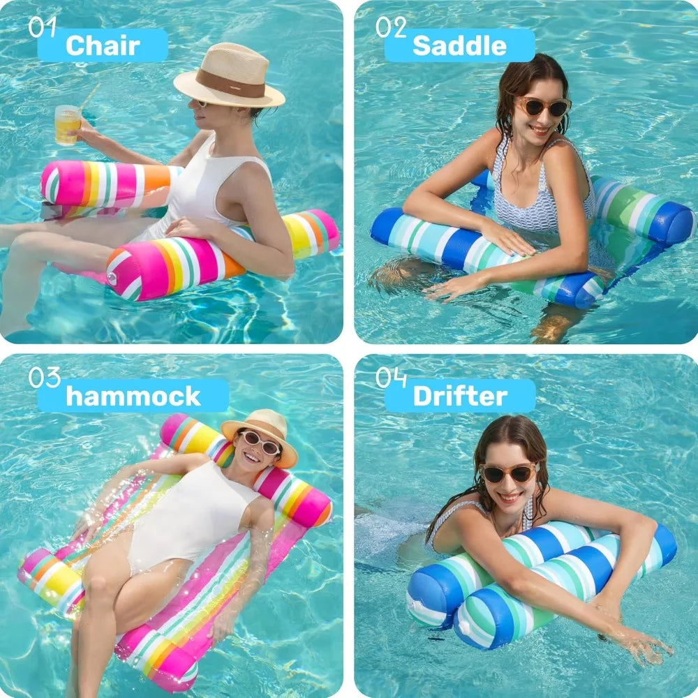 2 Pack Inflatable Pool Float Hammock, Multi Purpose Swimming Raft, Water Lounges, Pool Accessories Beach Outdoor Toys