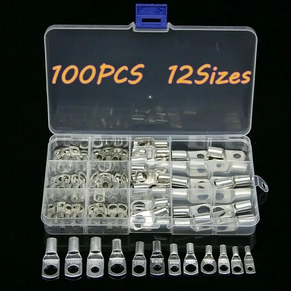 60/100/170pcs SC Bare Bolt Hole Tinned Copper Cable lugs Battery Terminal Wire Terminals Connector Suit SC10-6 SC16-8 SC25-8