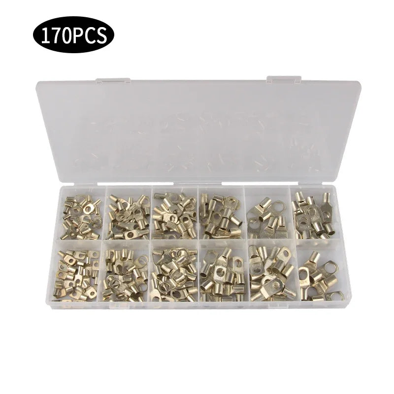60/100/170pcs SC Bare Bolt Hole Tinned Copper Cable lugs Battery Terminal Wire Terminals Connector Suit SC10-6 SC16-8 SC25-8