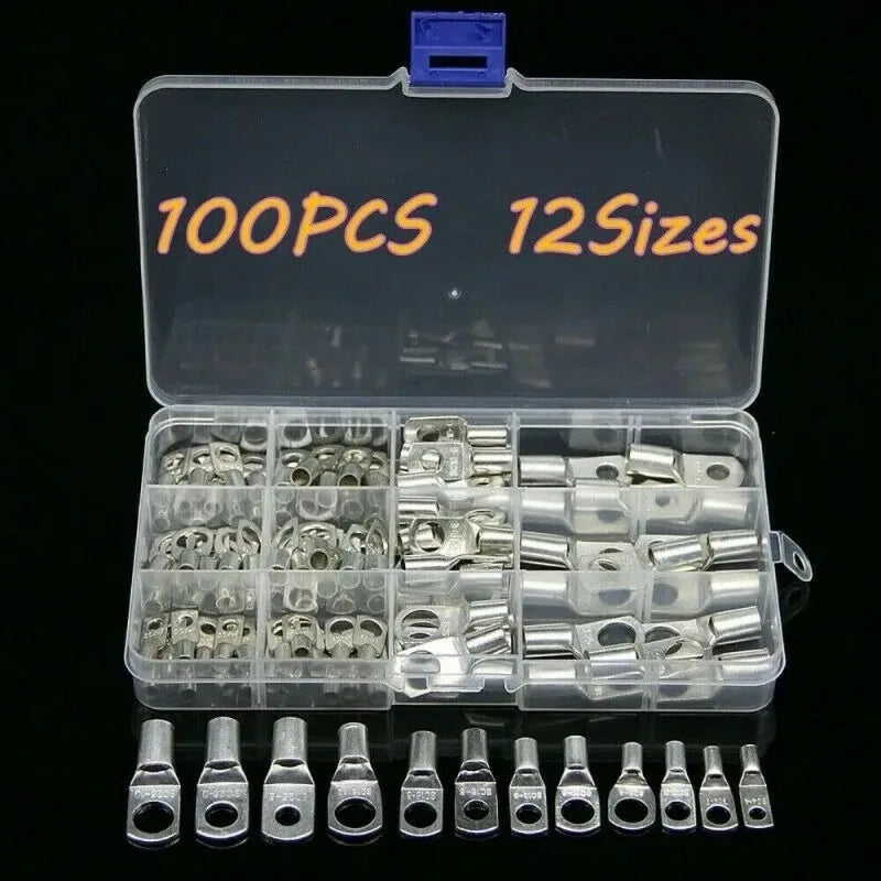 60/100/170pcs SC Bare Bolt Hole Tinned Copper Cable lugs Battery Terminal Wire Terminals Connector Suit SC10-6 SC16-8 SC25-8