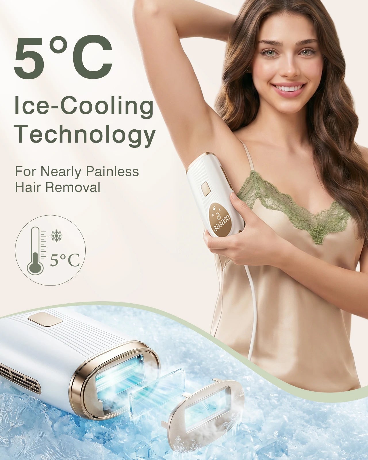 IPL Hair Removal with Ice Cooling Function for Women,Long-Lasting Results,999,999 Flashes Painless Hair Removal for Armpits Legs