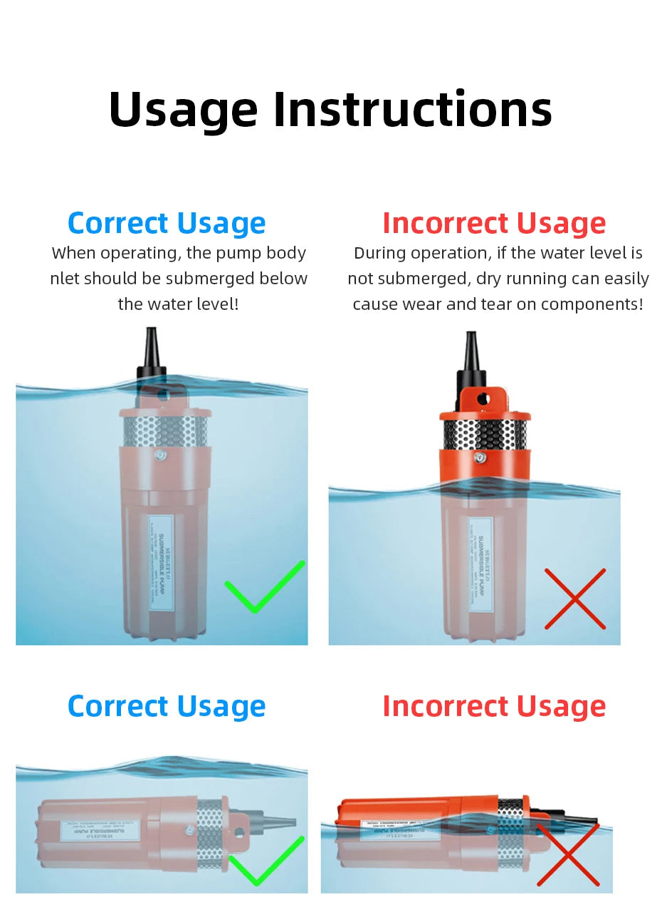 Solar Energy Submersible Pump 12V 24V 70m Lift High Flow 6L/min Mini Deep Well Water Pump Household Farm Water Supply Pump
