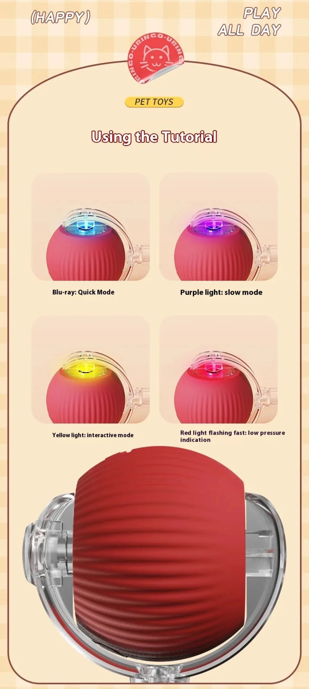 Cat Interactive Ball Toys Automatic Rolling Ball Faux Tail Rechargeable Smart Pet Electronic Toy Dog Cat Training Imitate Mouse