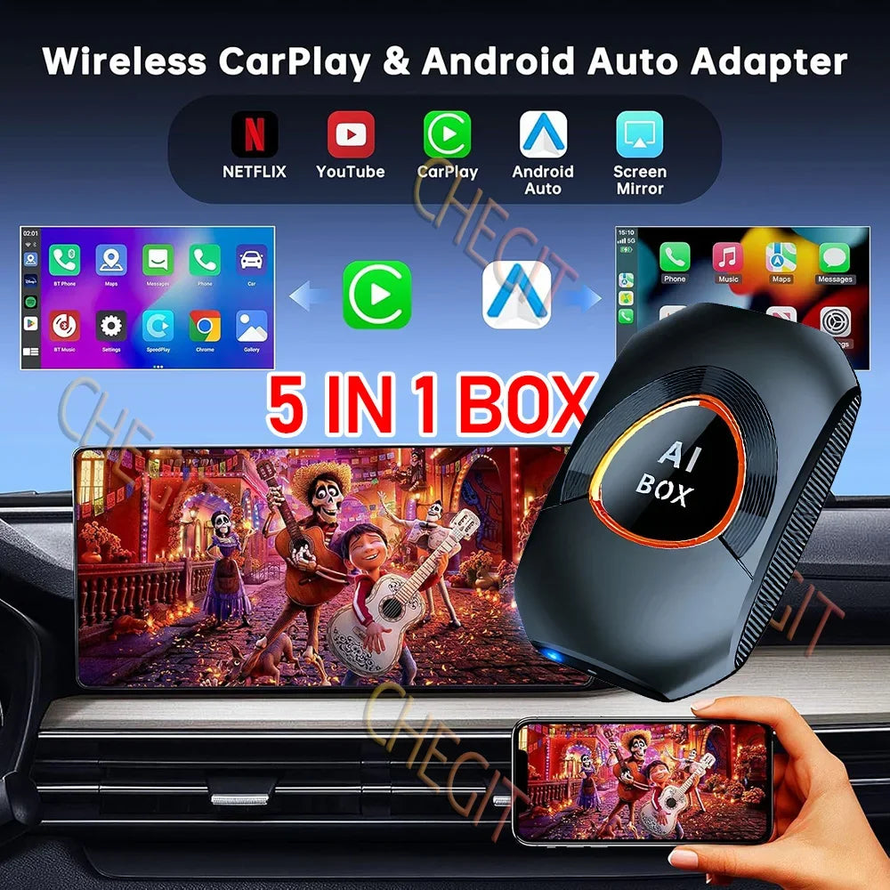 2026 NEW Android 15.0 Smart CarPlay AI Box Mirrolink Wireless CarPlay Android Auto Adapter 2G+16G Tv Box For YouTube Netflix