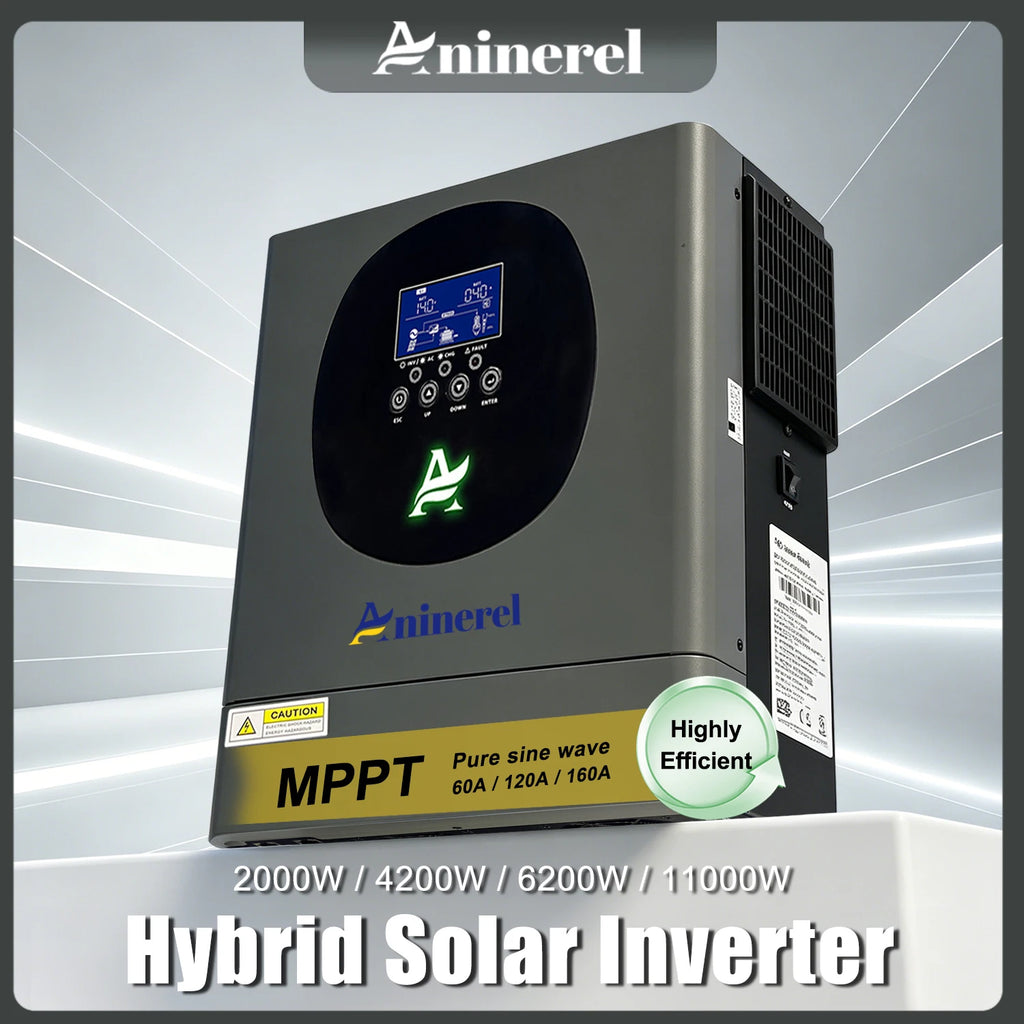 Aninerel Hybrid Solar Inverter MPPT 2KW 4.2KW 6.2KW 11KW 12V 24V 48V LCD Display Pure Sine Wave 220V Home PV Inverter With WIFI