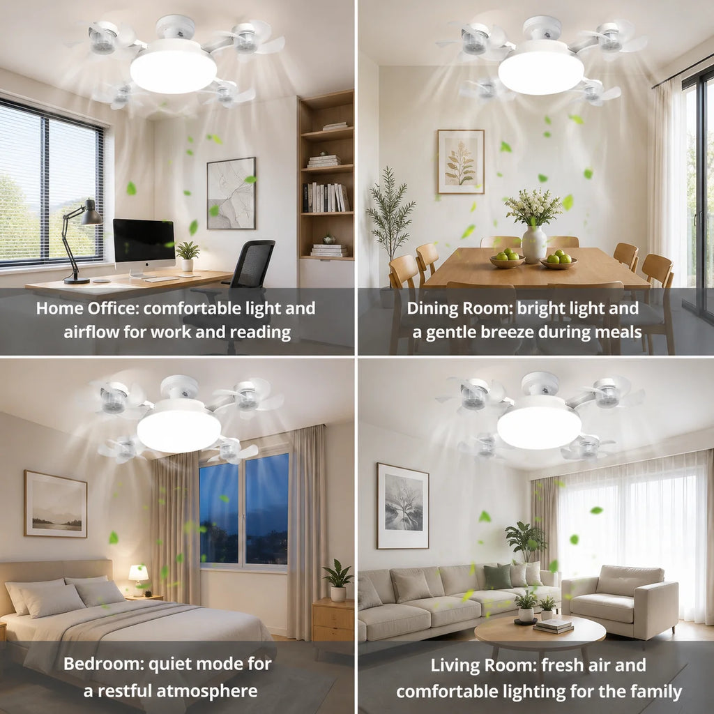 Drone Design E27 Socket Intelligent Ceiling Fan Light Remote Control Adjustment Wind Speed Timer 3 Color Modes Bedroom Decorat