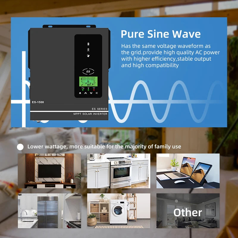 Anern 1KW 1.5KW 1.6KW 3KW Hybrid Solar Inverter 12V 24V 220V MPPT 80A Off Grid Inverters Pure Sine Wave