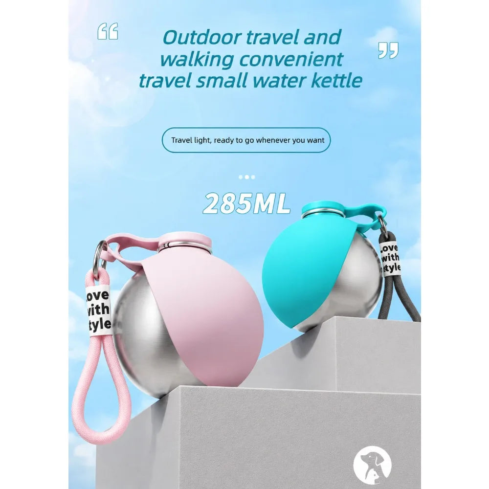 Portable Stainless Steel Pet Water Bottle with Foldable Silicone Bowl for Dogs and Cats Outdoor Walking Hiking Travel Use