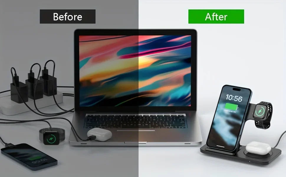 Foldable 3 in 1 Wireless Charging Station for iPhone 17 16 15 14 13 12 Pro Max iWatch 11 Airpods Pro 4/3 Fast Charger Stand Dock
