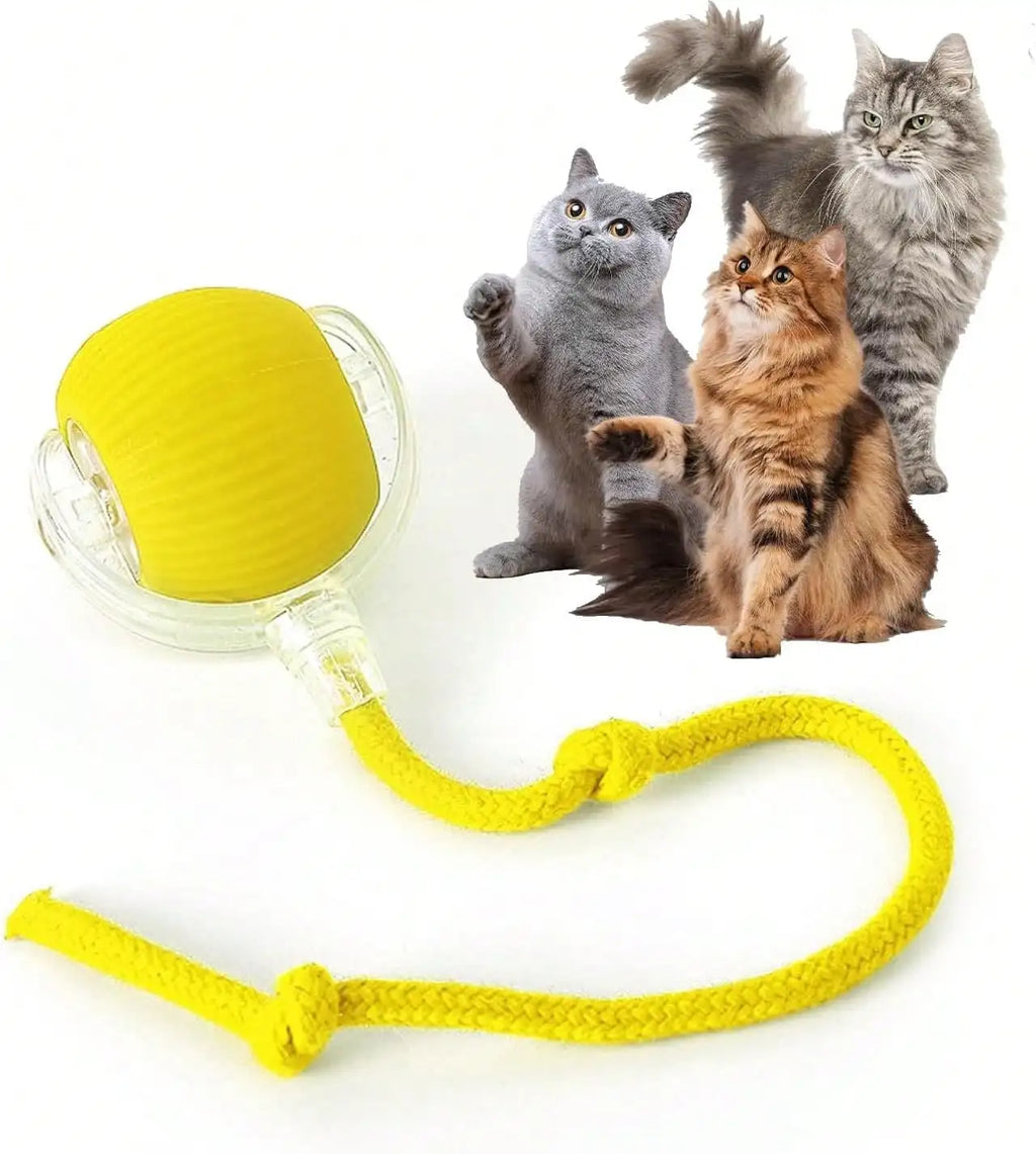 1 Piece USB Rechargeable Interactive Toy Ball For Cats, Auto Electric Rolling Ball As Birthday Gift For Dogs/Cats, Auto Smart Chewable Toy With Tail, Unicolor Smart Ball Tied To Harness, Interactive Cat Ball Toy, Indoor Cat T