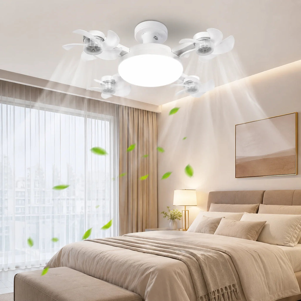 Drone Design E27 Socket Intelligent Ceiling Fan Light Remote Control Adjustment Wind Speed Timer 3 Color Modes Bedroom Decorat