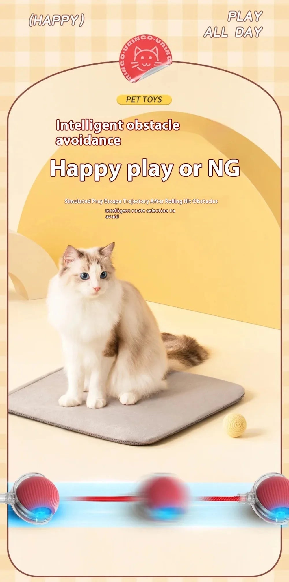 Cat Interactive Ball Toys Automatic Rolling Ball Faux Tail Rechargeable Smart Pet Electronic Toy Dog Cat Training Imitate Mouse