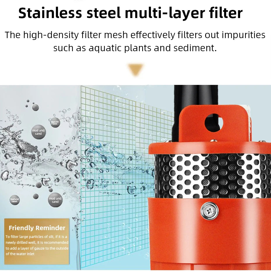 Solar Energy Submersible Pump 12V 24V 70m Lift High Flow 6L/min Mini Deep Well Water Pump Household Farm Water Supply Pump
