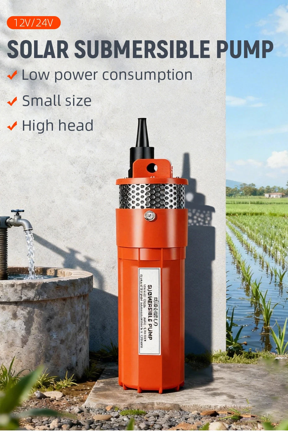 Solar Energy Submersible Pump 12V 24V 70m Lift High Flow 6L/min Mini Deep Well Water Pump Household Farm Water Supply Pump