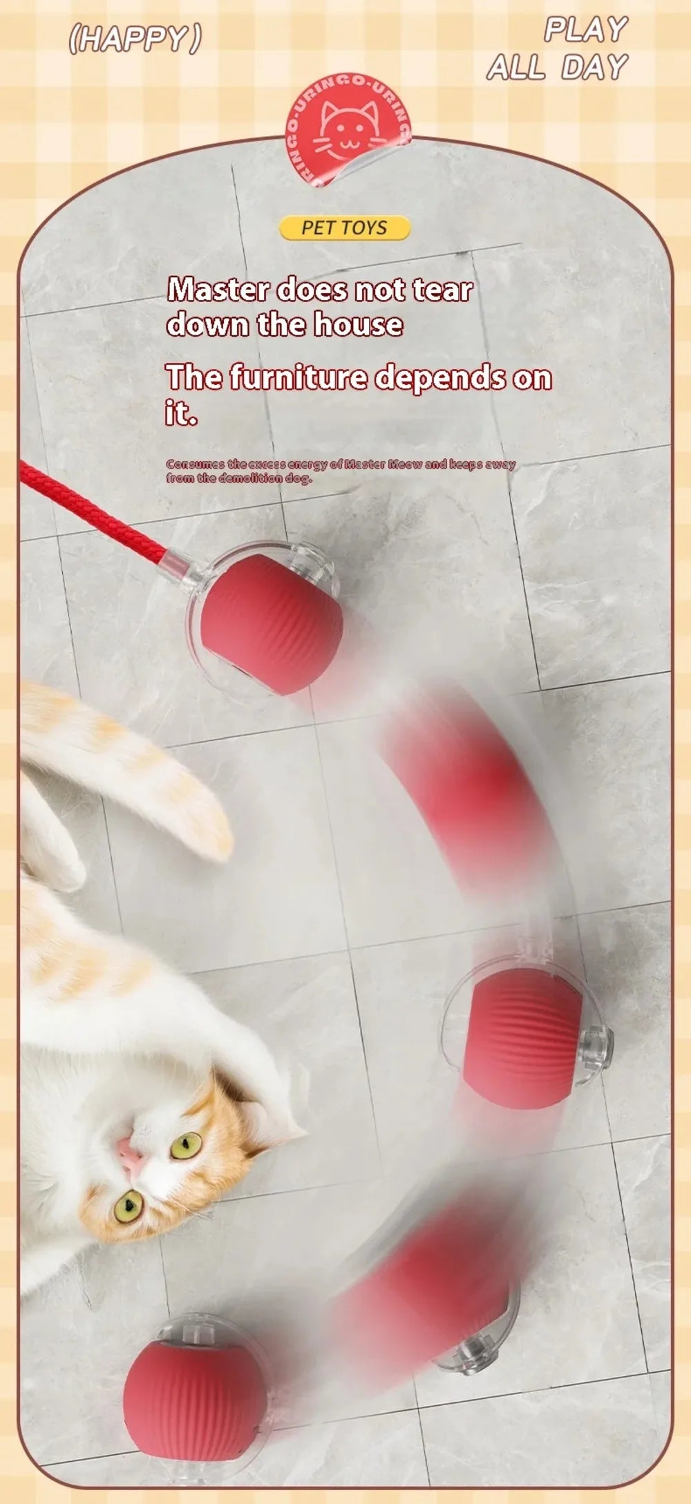 Cat Interactive Ball Toys Automatic Rolling Ball Faux Tail Rechargeable Smart Pet Electronic Toy Dog Cat Training Imitate Mouse